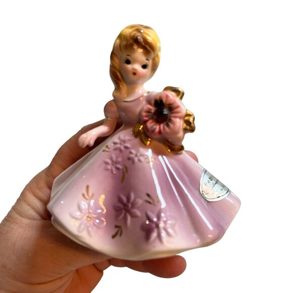 Vintage Josef Originals February Birthday Girl Doll Figurine Porcelain Dress - Picture 1 of 10